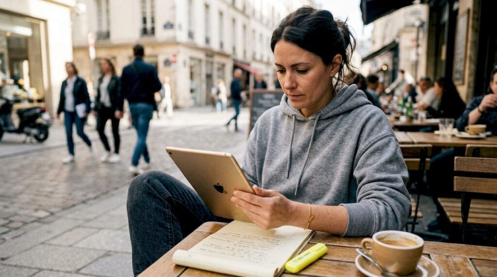 Business owner updating local listings on tablet